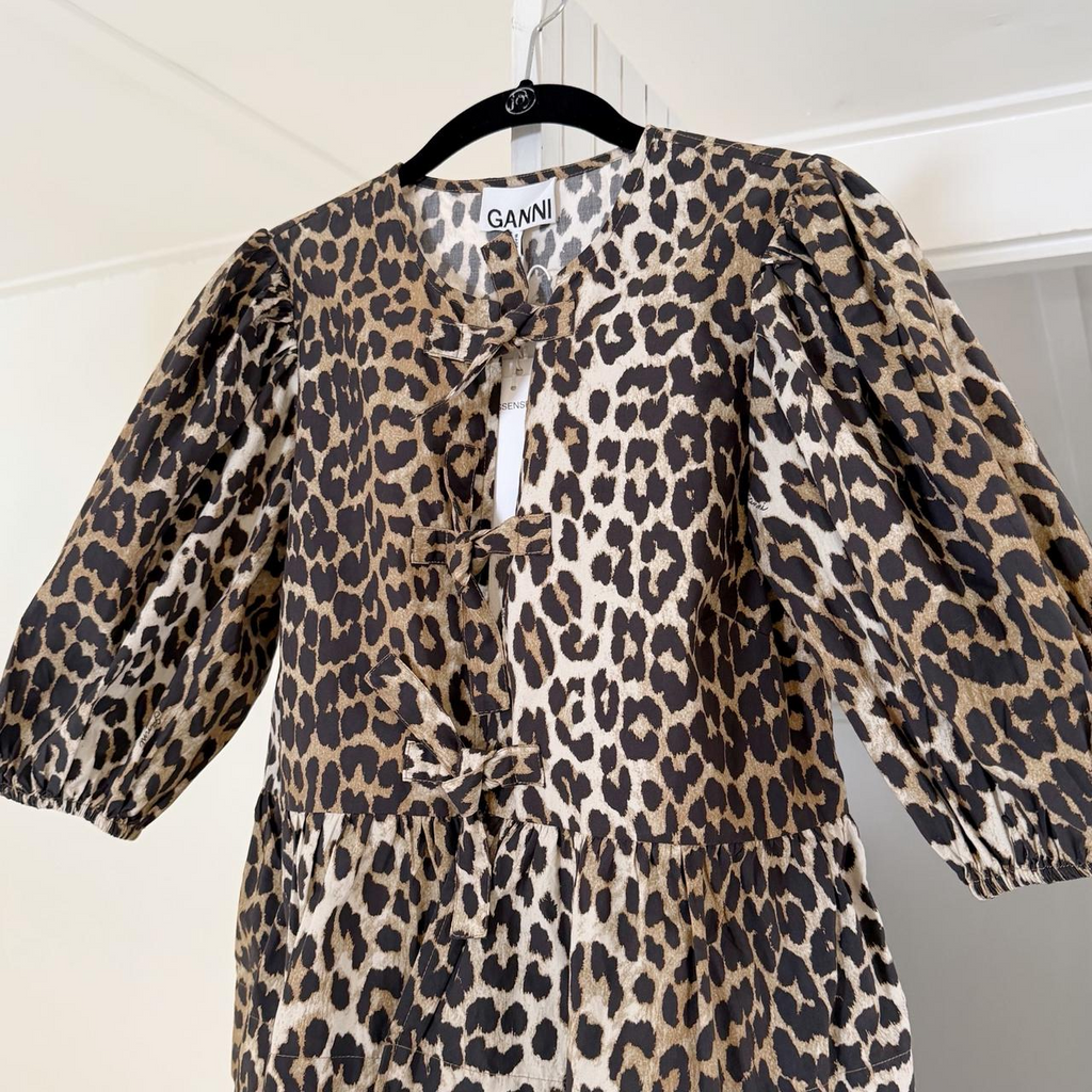 Ganni Leopard Cotton Poplin Peplum Tie Blouse NWT Size 32