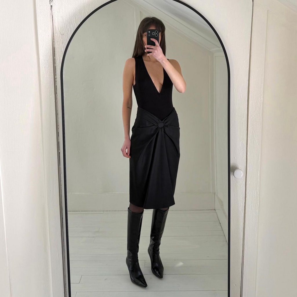 Jean Paul Gaultier Femme Vintage Y2K Wool Silk Pleated Pencil Skirt Size 8