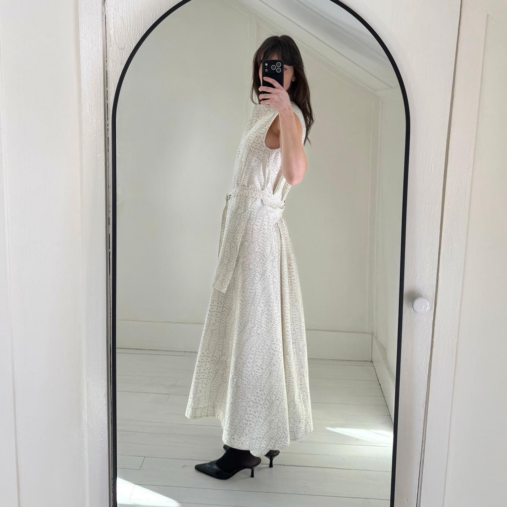 COS Printed Fluid Tie-Waist Midi Shirt Dress in Champagne NWT Size 6