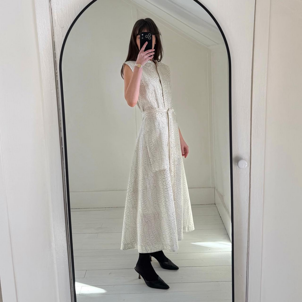 COS Printed Fluid Tie-Waist Midi Shirt Dress in Champagne NWT Size 6
