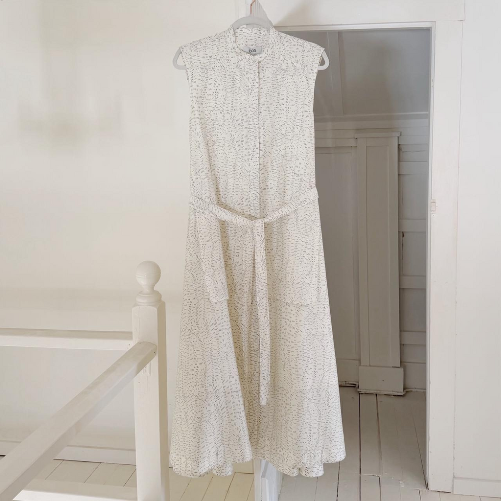 COS Printed Fluid Tie-Waist Midi Shirt Dress in Champagne NWT Size 6