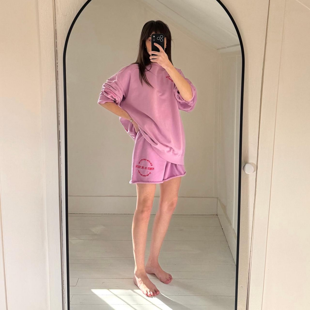 The Mayfair Group Power To The Youth Lilac Crew & Shorts Set Size OS / M/L