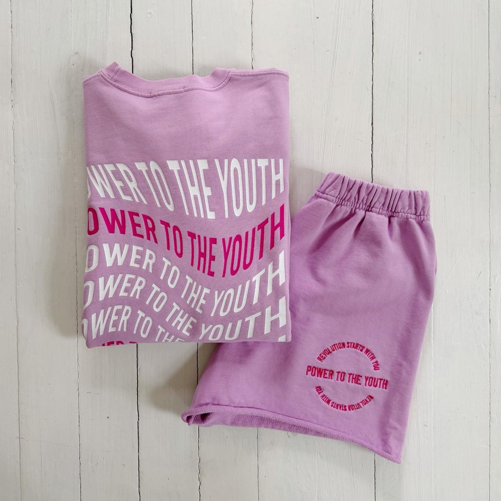 The Mayfair Group Power To The Youth Lilac Crew & Shorts Set Size OS / M/L
