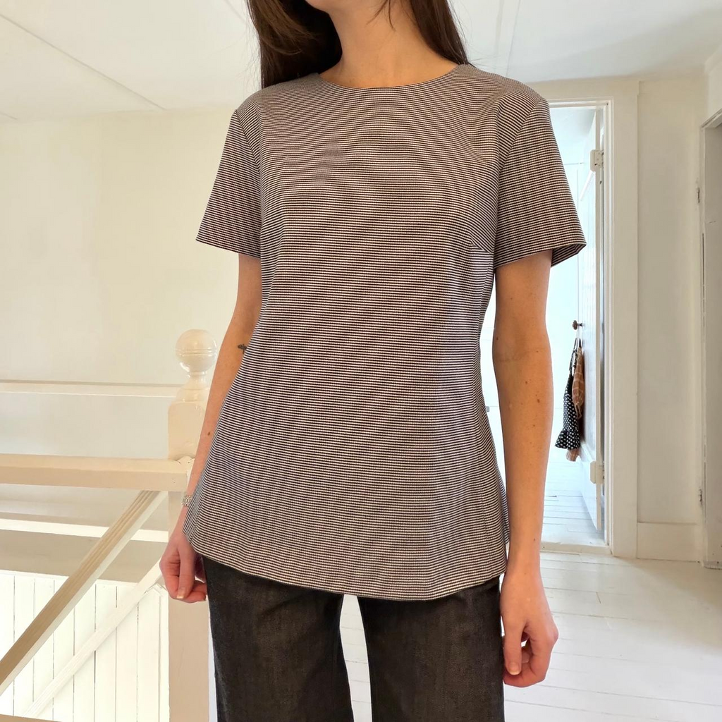 Ann Taylor Houndstooth Structured Short Sleeve Top Size 6