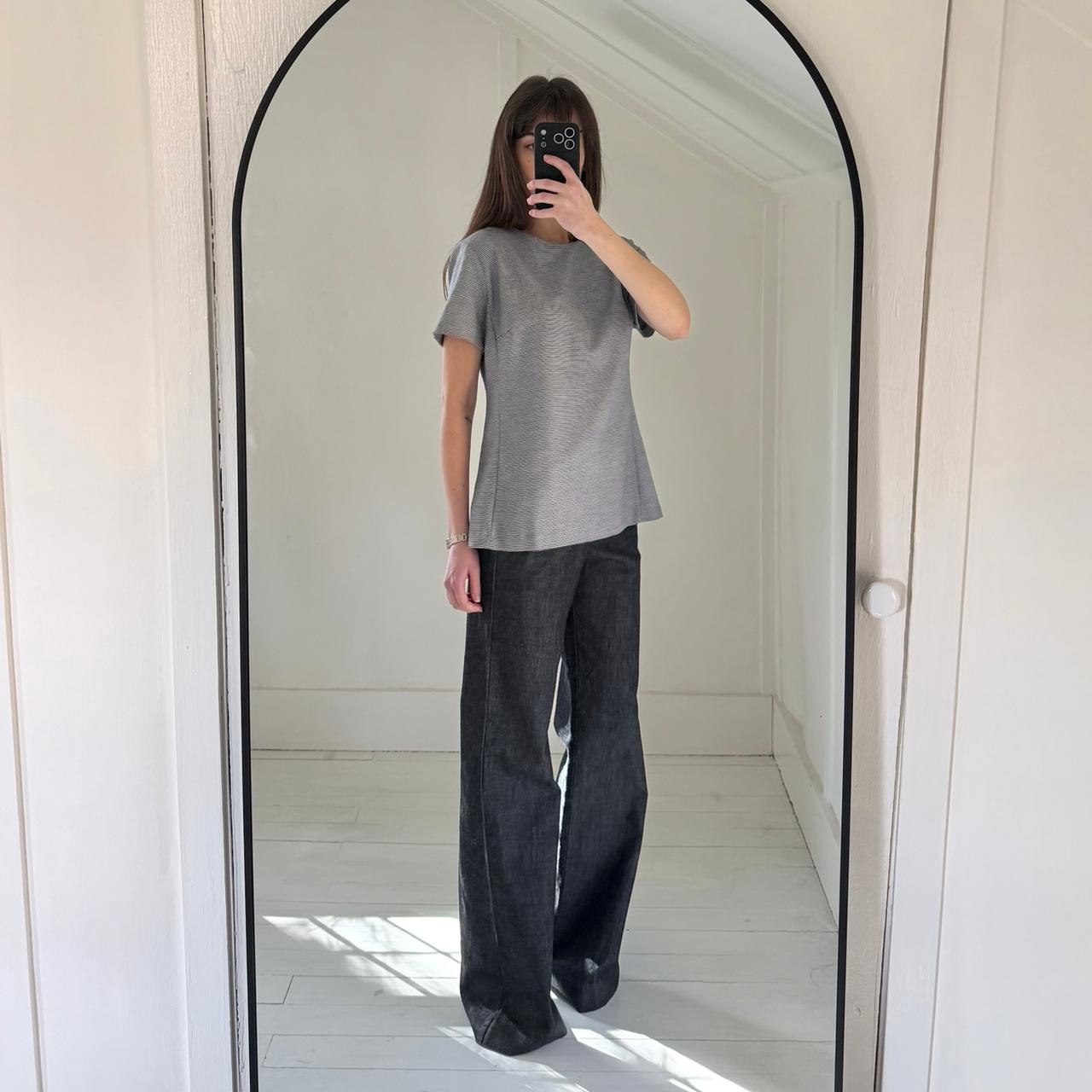 Ann Taylor Houndstooth Structured Short Sleeve Top Size 6