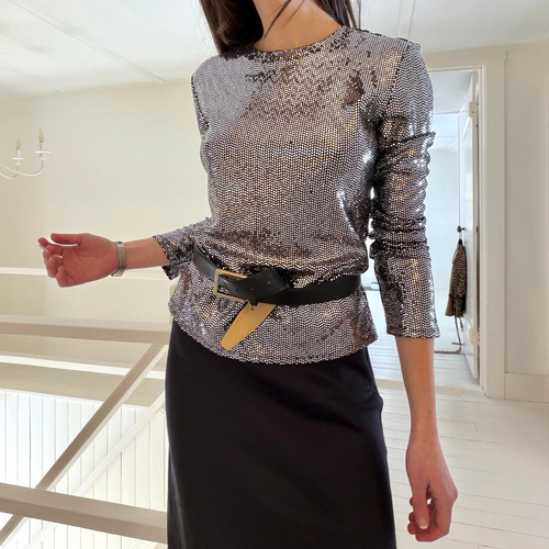 7 For All Mankind Long Sleeve Sequin Sparkle Top Silver NWT Size M