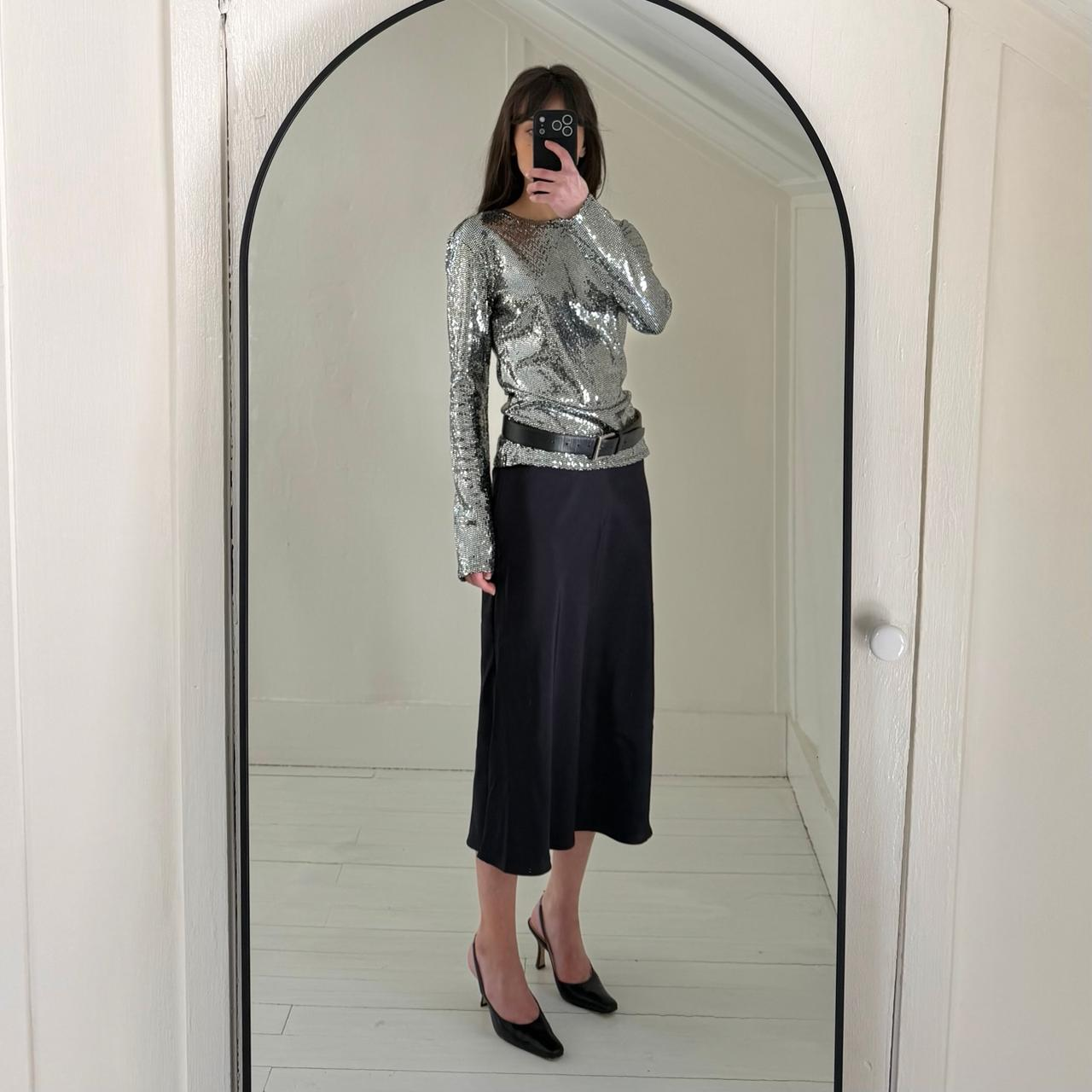 7 For All Mankind Long Sleeve Sequin Sparkle Top Silver NWT Size M