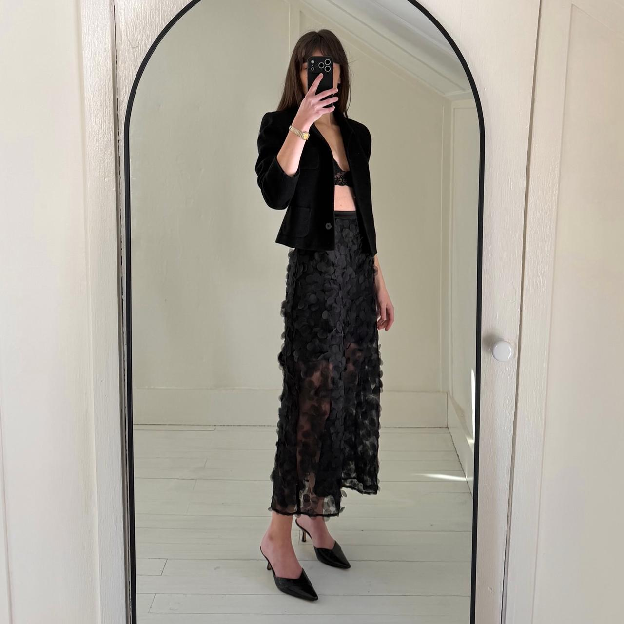 Mijeong Park Sheer Appliqued Midi Skirt in Black NWT Size L