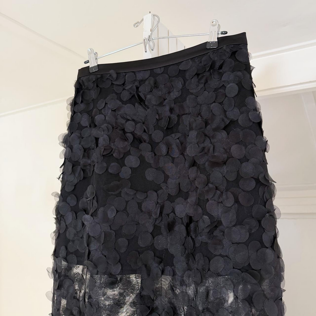 Mijeong Park Sheer Appliqued Midi Skirt in Black NWT Size L