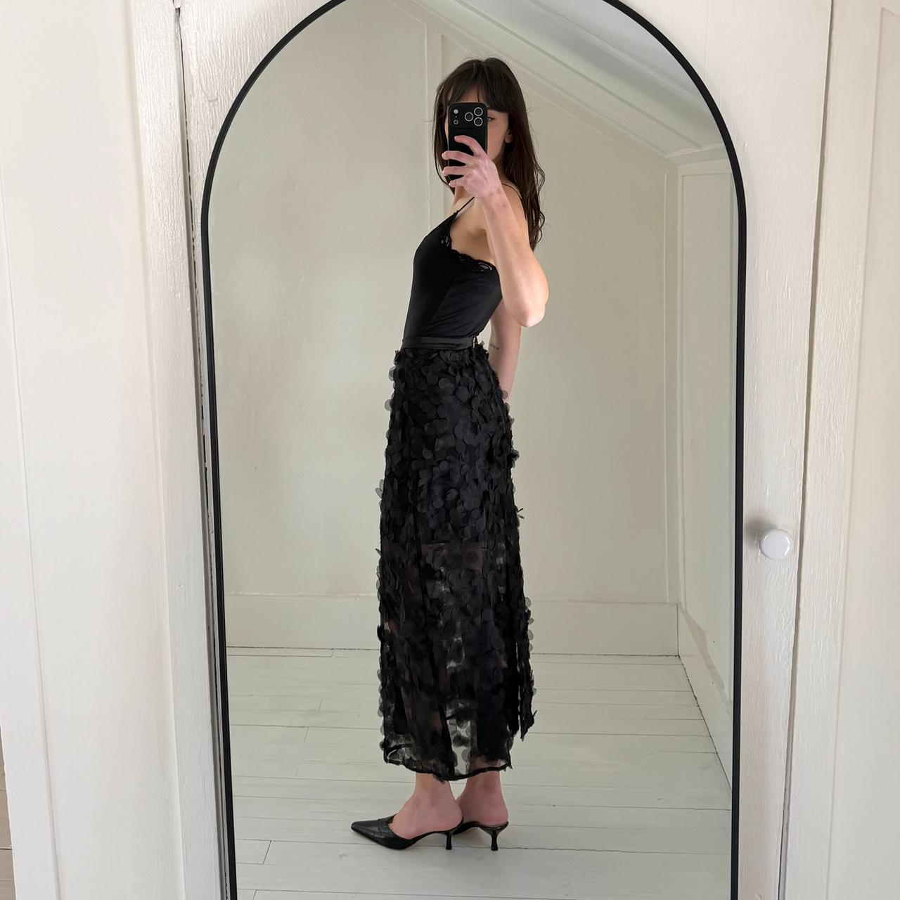 Mijeong Park Sheer Appliqued Midi Skirt in Black NWT Size L