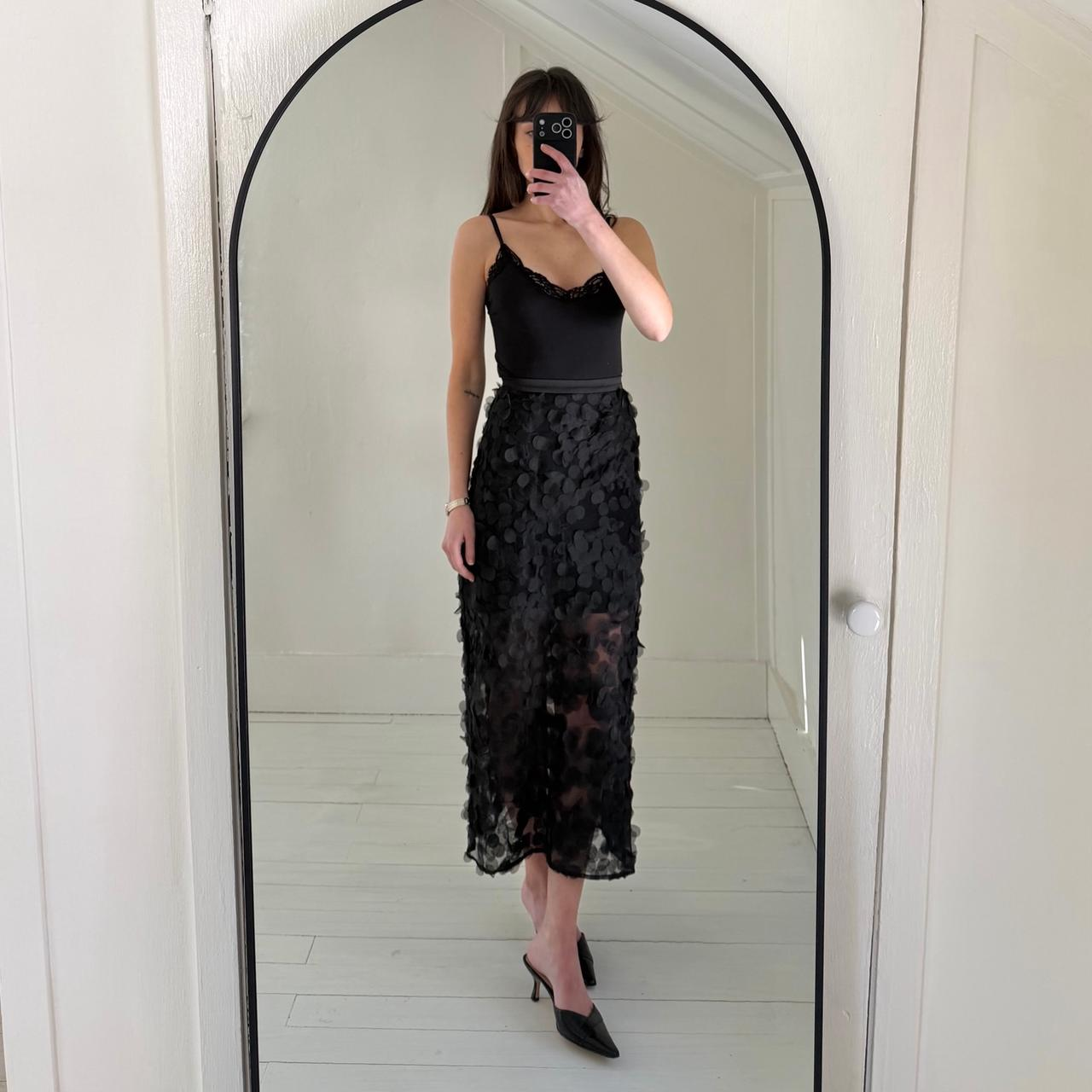 Mijeong Park Sheer Appliqued Midi Skirt in Black NWT Size L