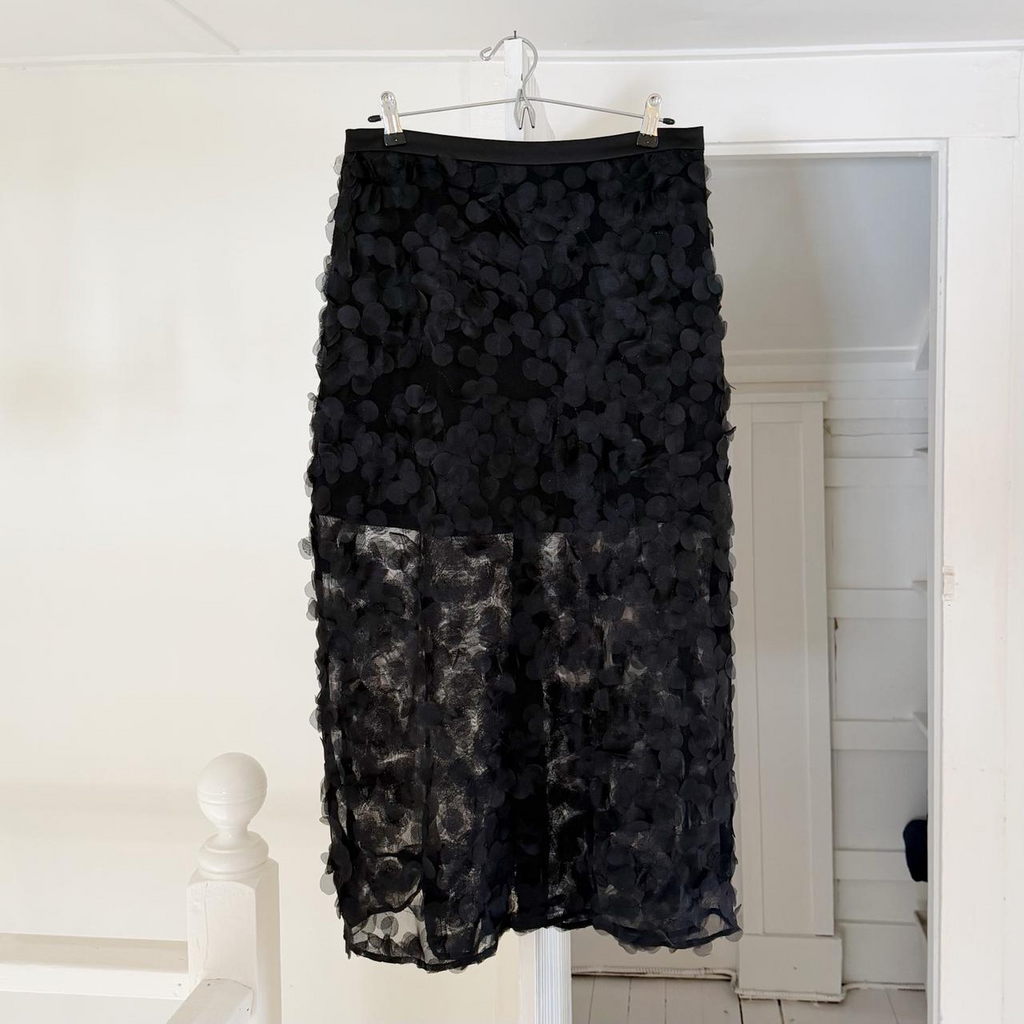 Mijeong Park Sheer Appliqued Midi Skirt in Black NWT Size L