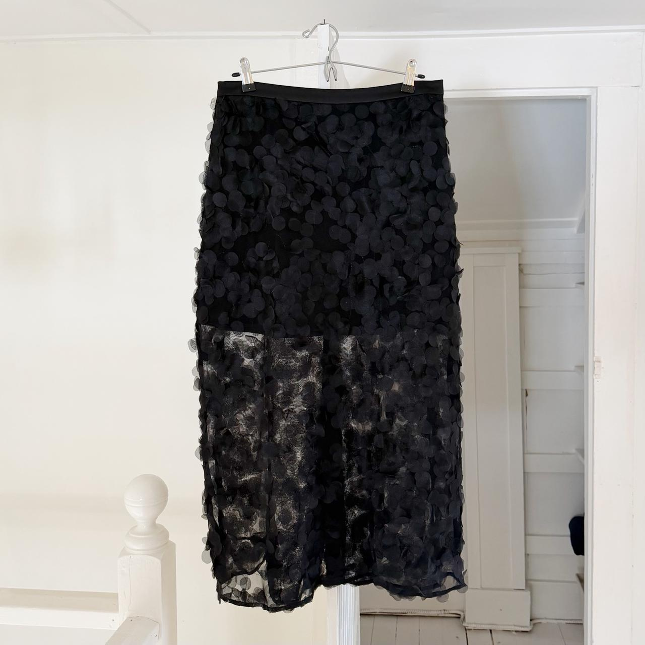 Mijeong Park Sheer Appliqued Midi Skirt in Black NWT Size L