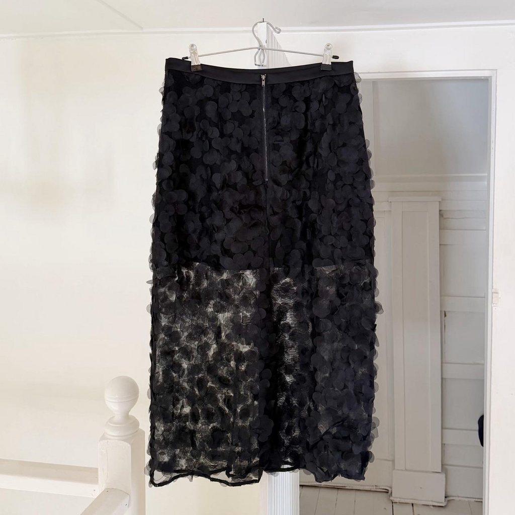 Mijeong Park Sheer Appliqued Midi Skirt in Black NWT Size L