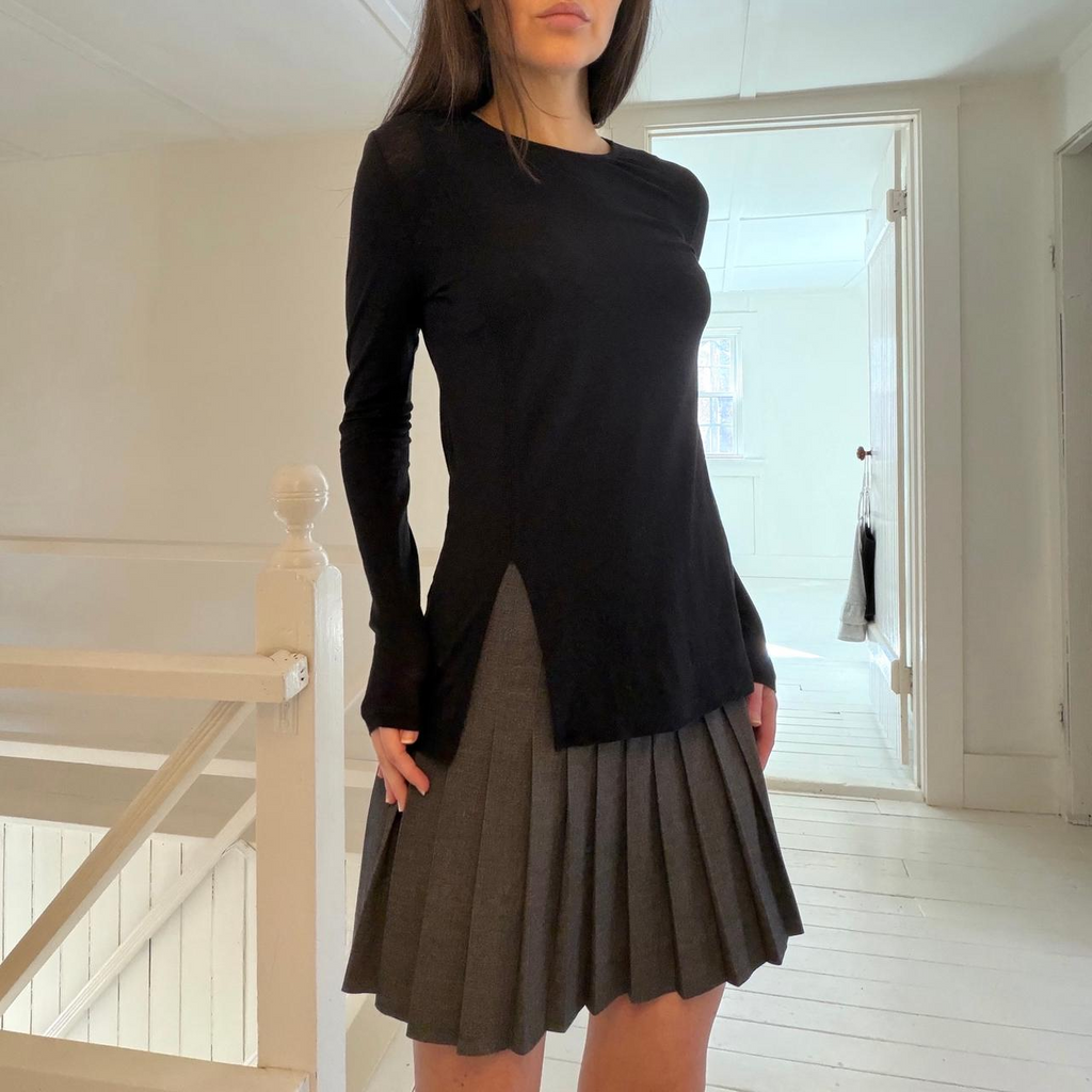 W by Worth Knit Asymmetric Slit Long Sleeve Top Size P
