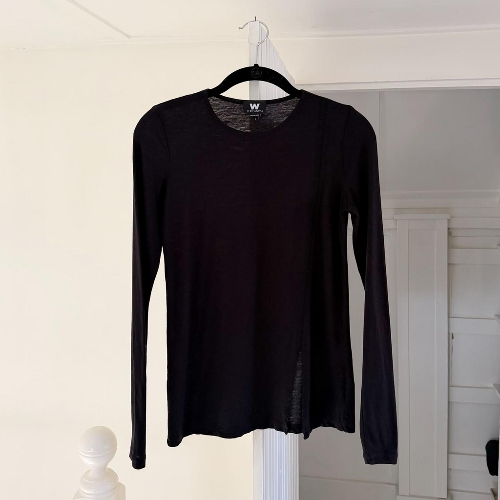 W by Worth Knit Asymmetric Slit Long Sleeve Top Size P