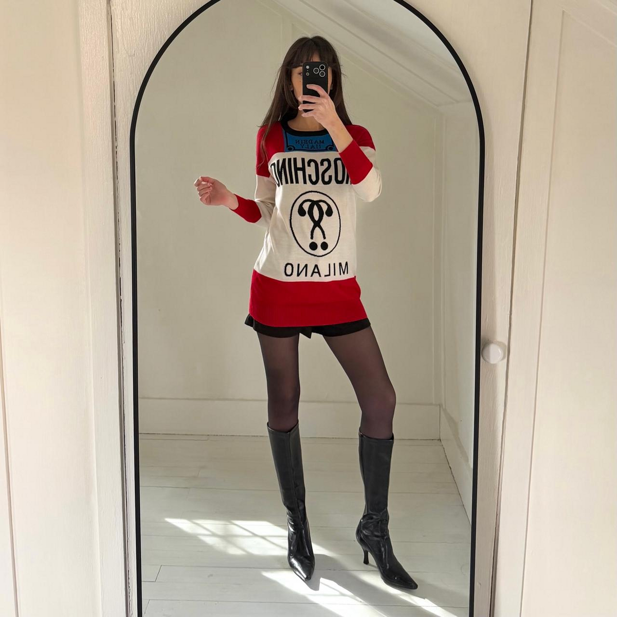 Moschino / The Vintage Twin Y2K Logo Oversized Intarsia Wool Sweater Dress