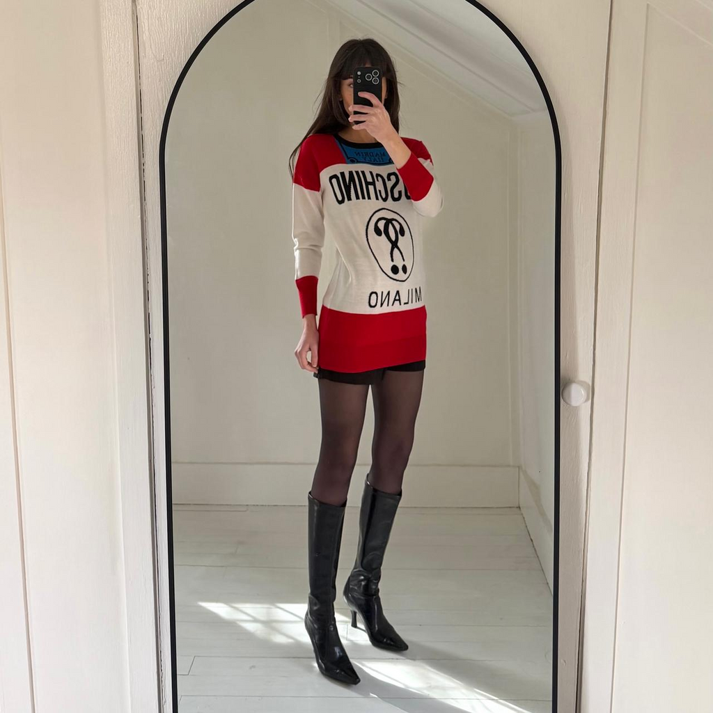 Moschino / The Vintage Twin Y2K Logo Oversized Intarsia Wool Sweater Dress