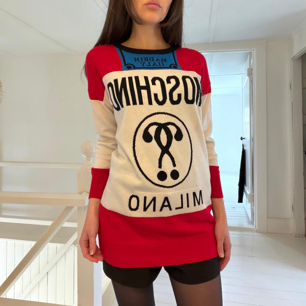 Moschino / The Vintage Twin Y2K Logo Oversized Intarsia Wool Sweater Dress