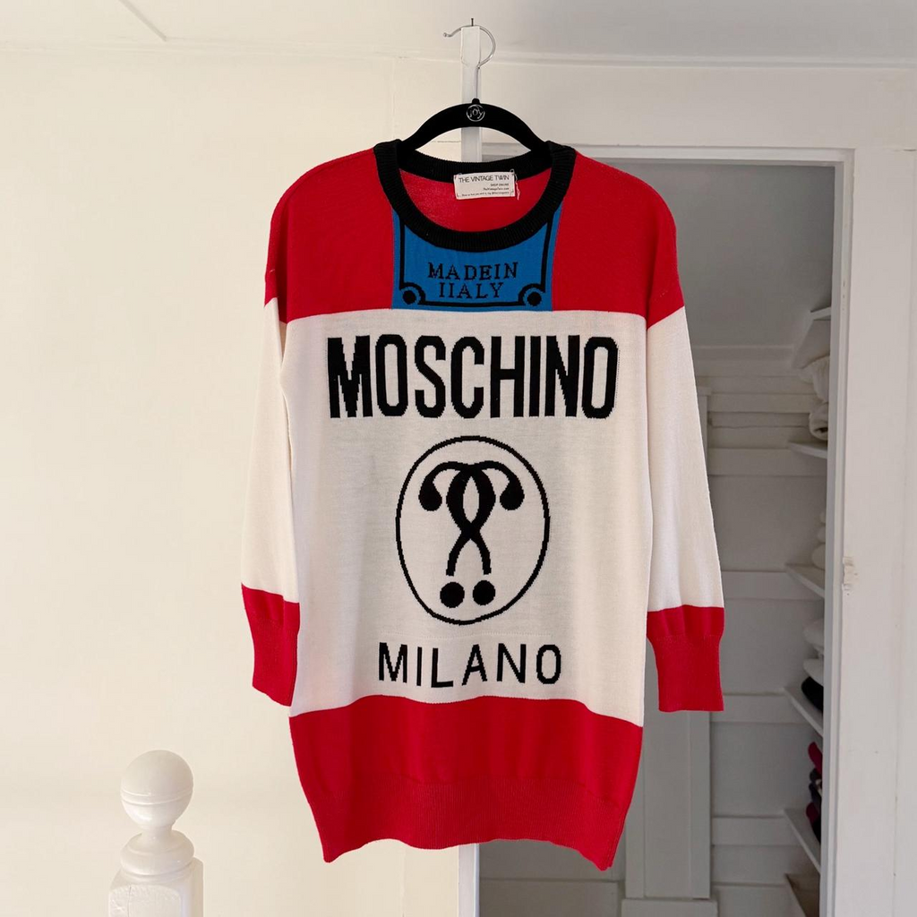 Moschino / The Vintage Twin Y2K Logo Oversized Intarsia Wool Sweater Dress