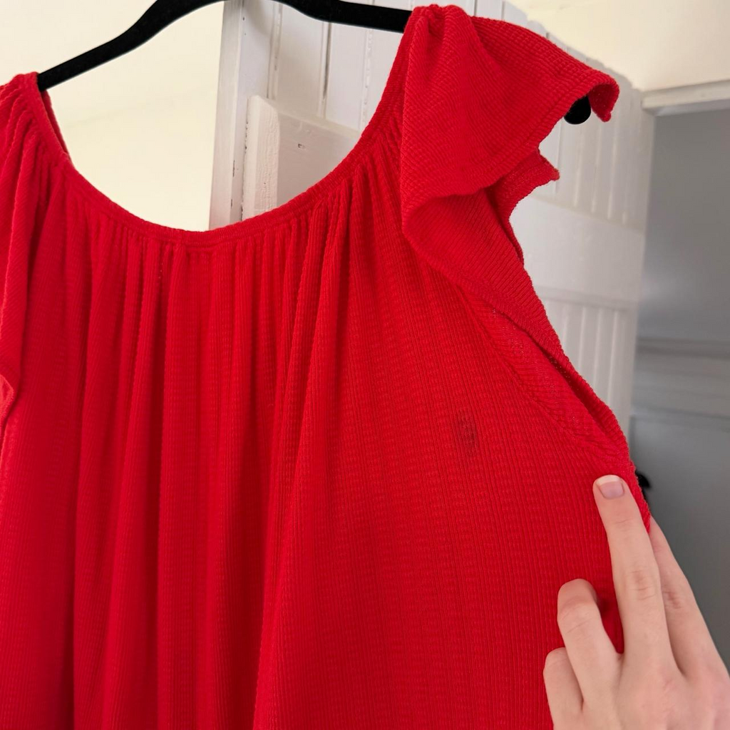 We The Free / Free People Mint Julep Off Shoulder Peasant Top Cherry Red Size M
