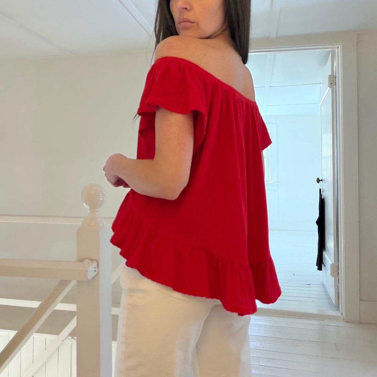 We The Free / Free People Mint Julep Off Shoulder Peasant Top Cherry Red Size M