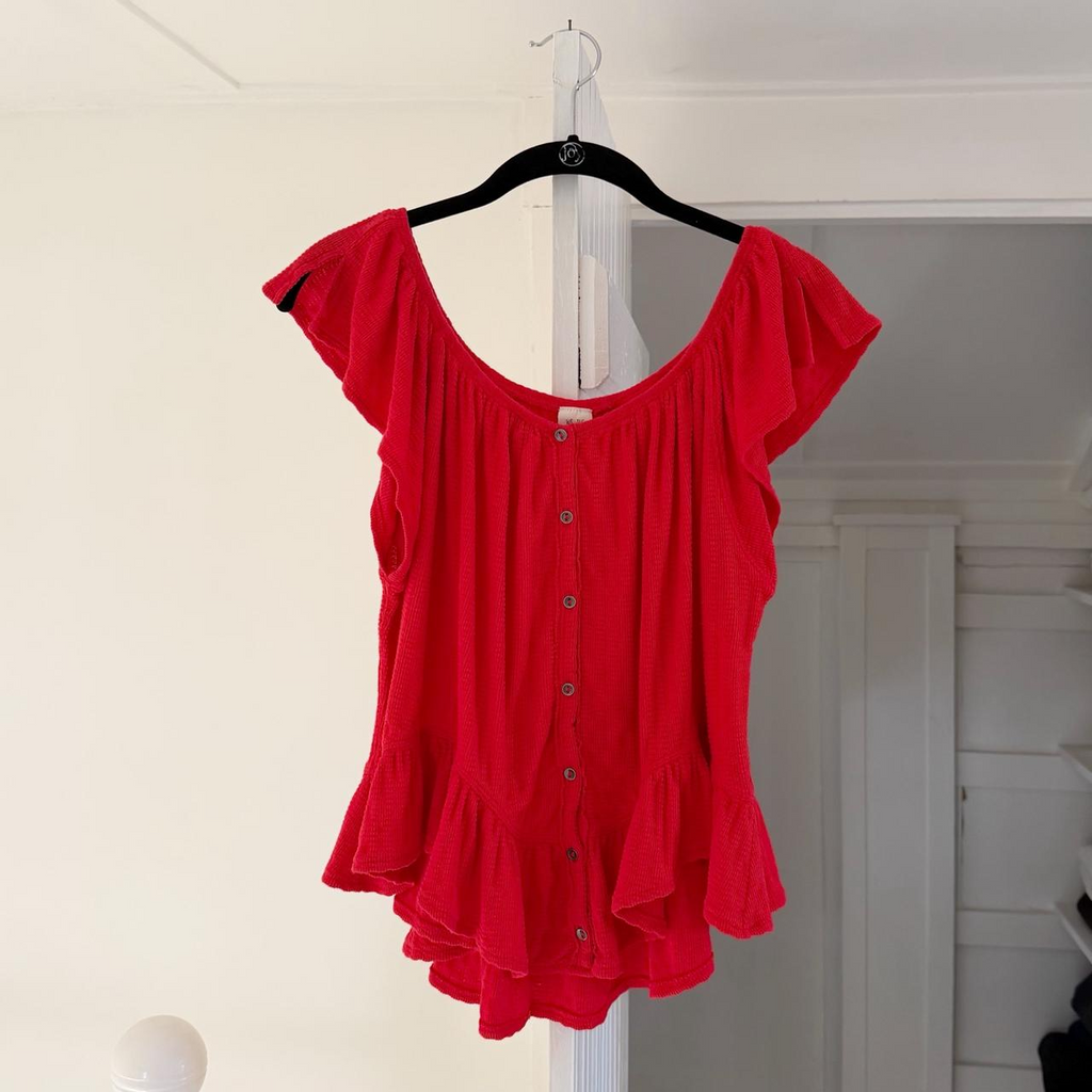 We The Free / Free People Mint Julep Off Shoulder Peasant Top Cherry Red Size M