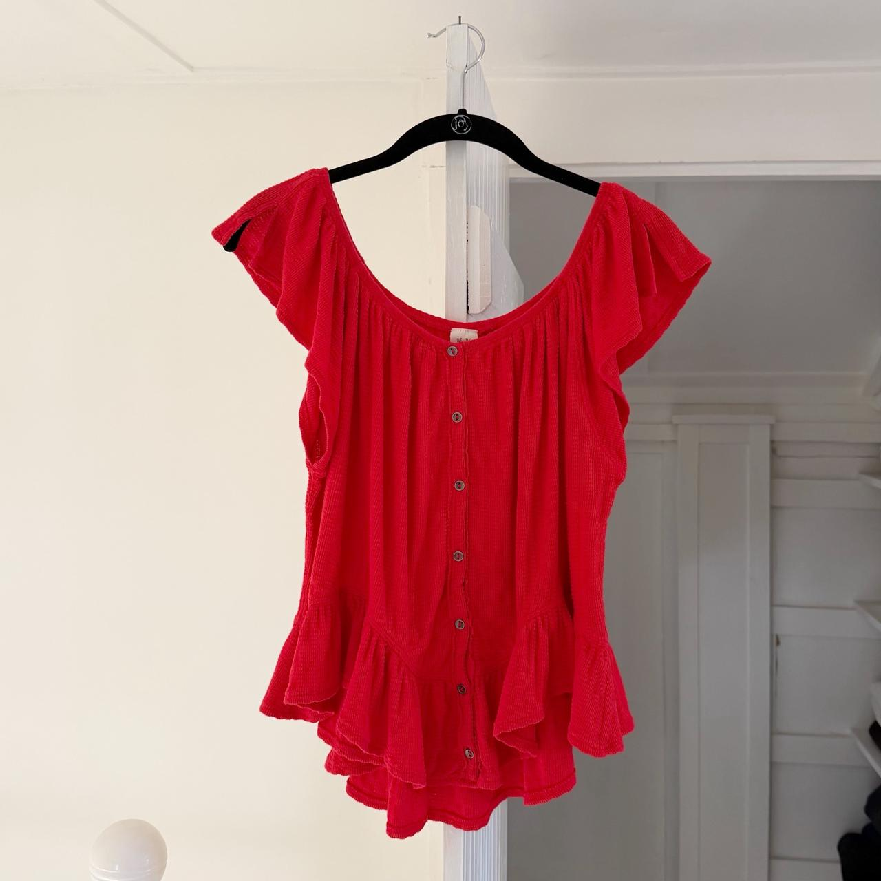 We The Free / Free People Mint Julep Off Shoulder Peasant Top Cherry Red Size M