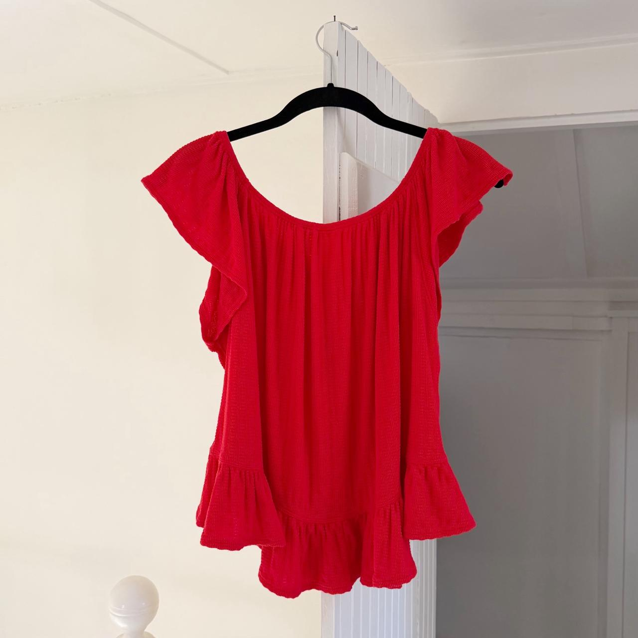 We The Free / Free People Mint Julep Off Shoulder Peasant Top Cherry Red Size M