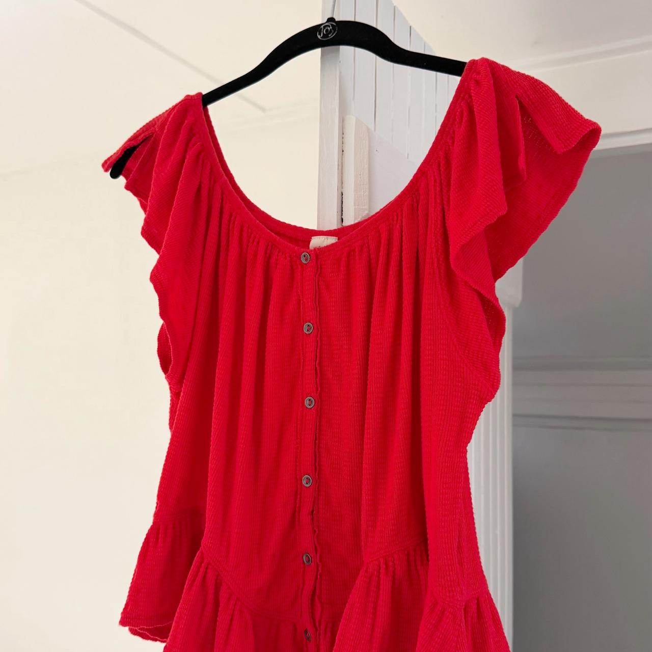 We The Free / Free People Mint Julep Off Shoulder Peasant Top Cherry Red Size M