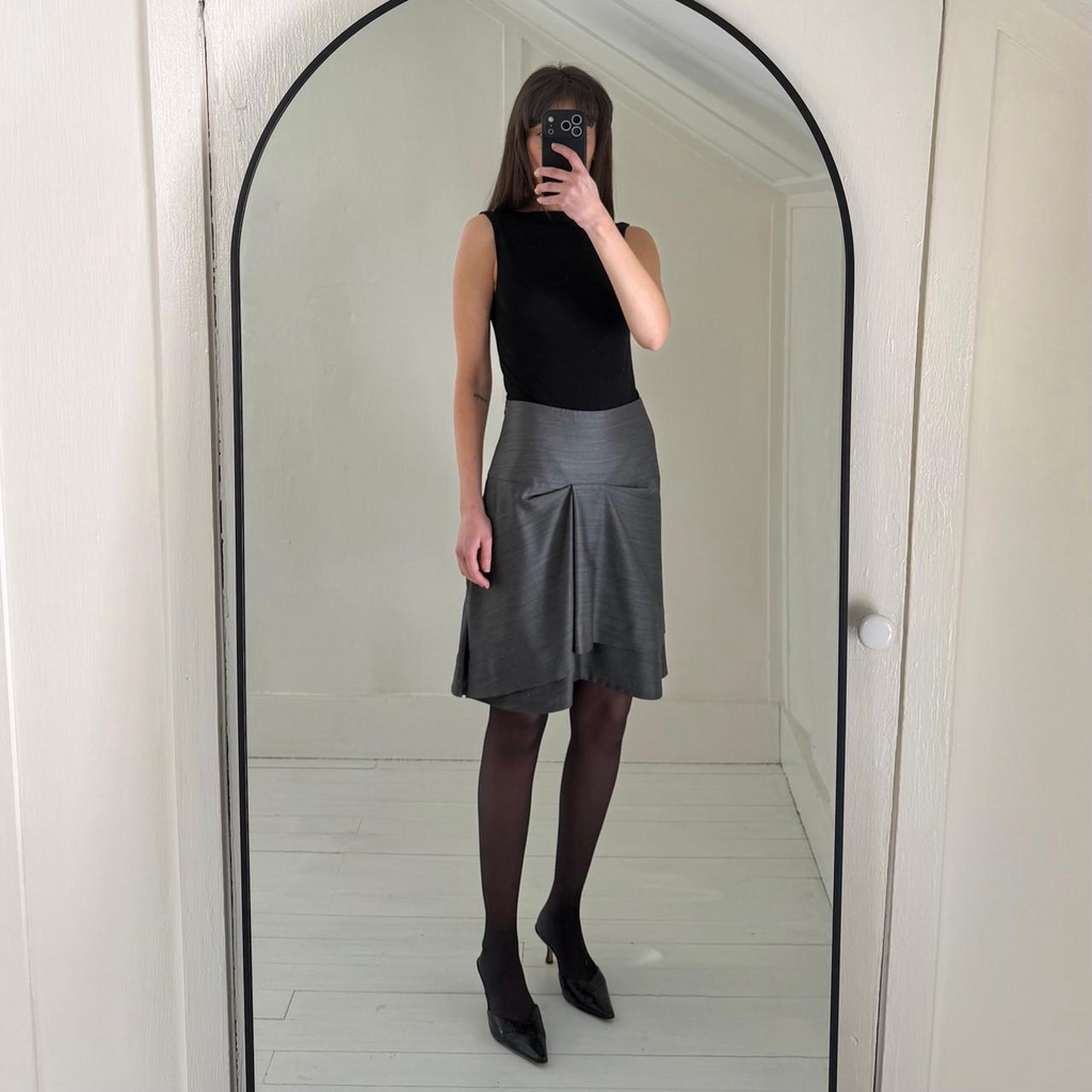 Brunello Cucinelli Vintage 90s Wool Silk Pleated Mini Pencil Skirt Size 8