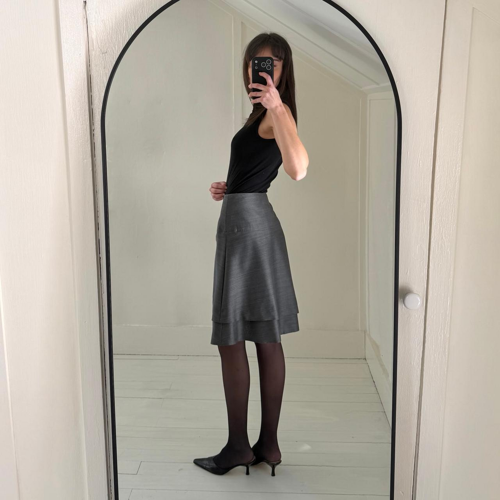 Brunello Cucinelli Vintage 90s Wool Silk Pleated Mini Pencil Skirt Size 8