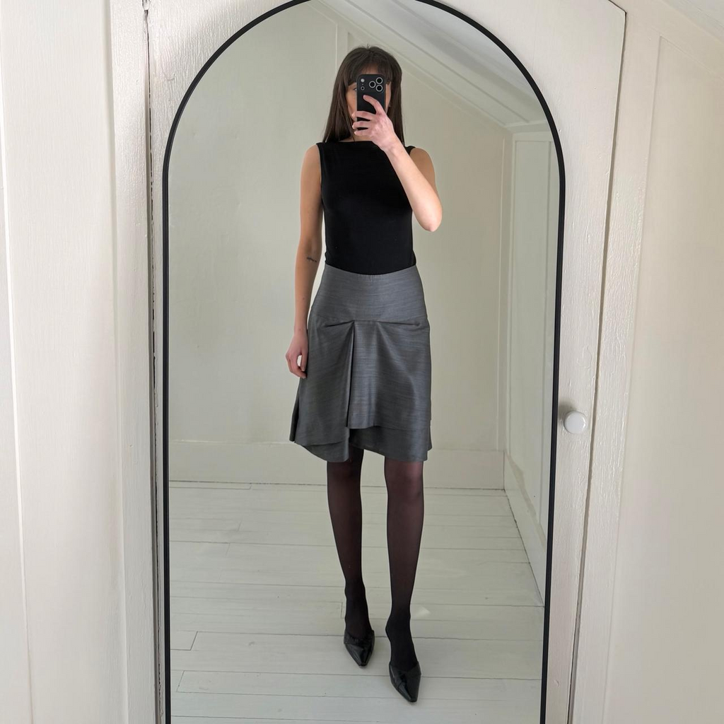 Brunello Cucinelli Vintage 90s Wool Silk Pleated Mini Pencil Skirt Size 8