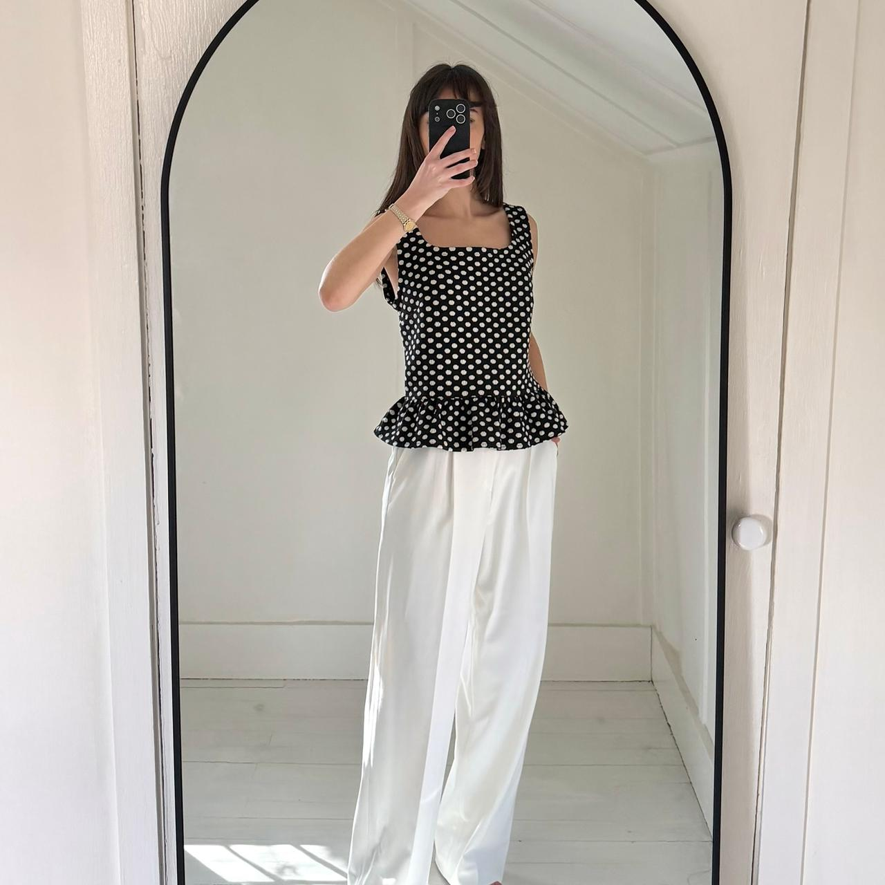 Ann Taylor Polka Dot Square Neck Peplum Tank Top Size M