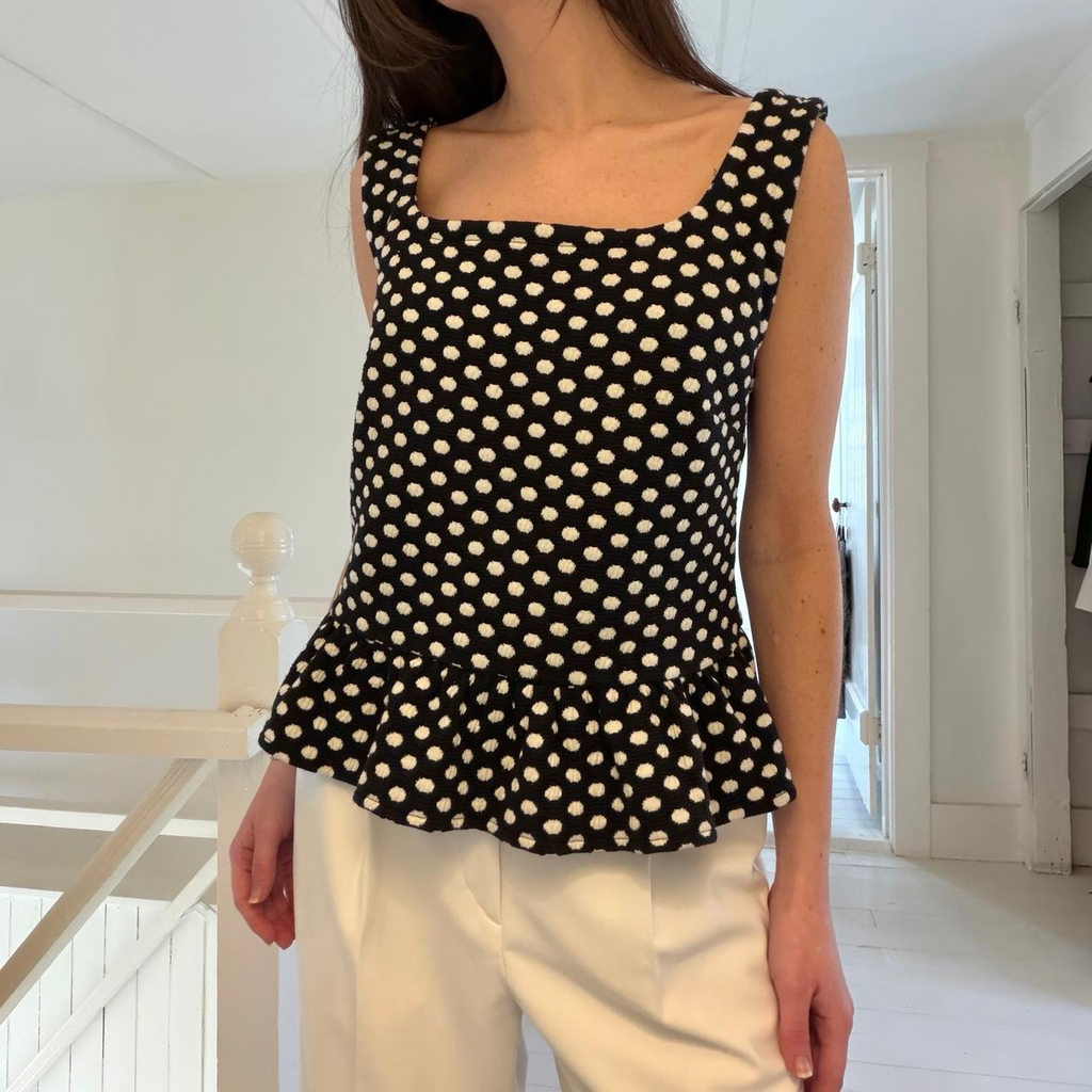 Ann Taylor Polka Dot Square Neck Peplum Tank Top Size M