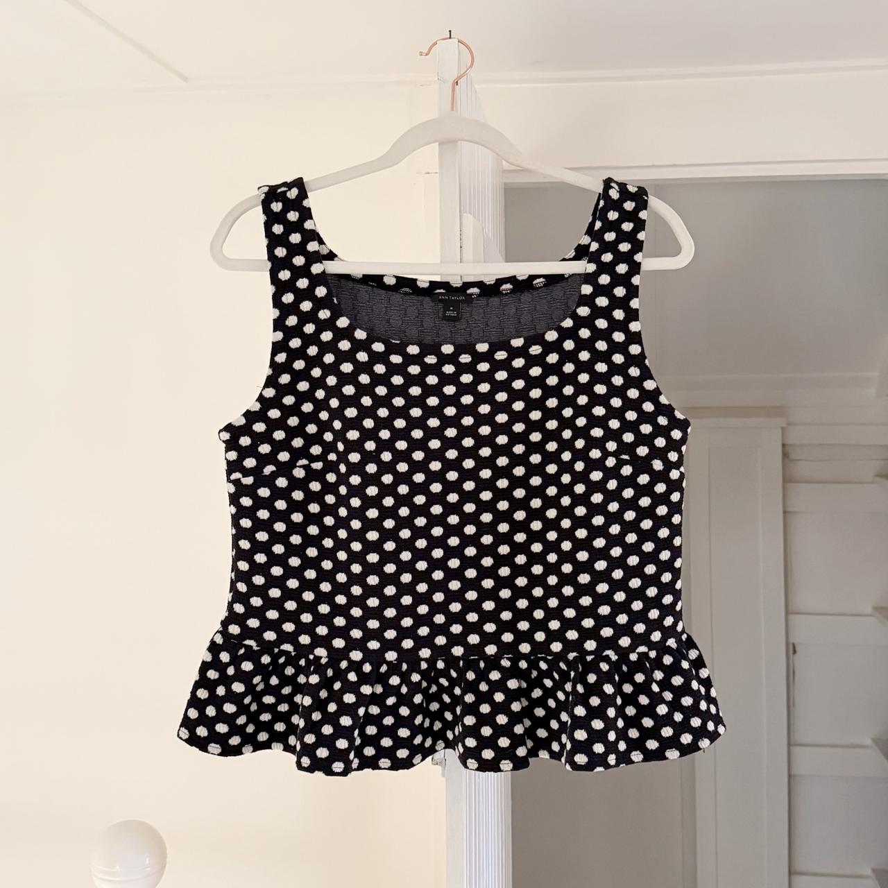 Ann Taylor Polka Dot Square Neck Peplum Tank Top Size M