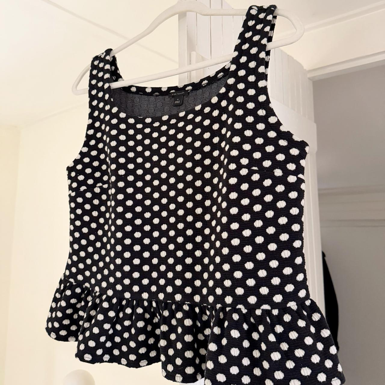 Ann Taylor Polka Dot Square Neck Peplum Tank Top Size M