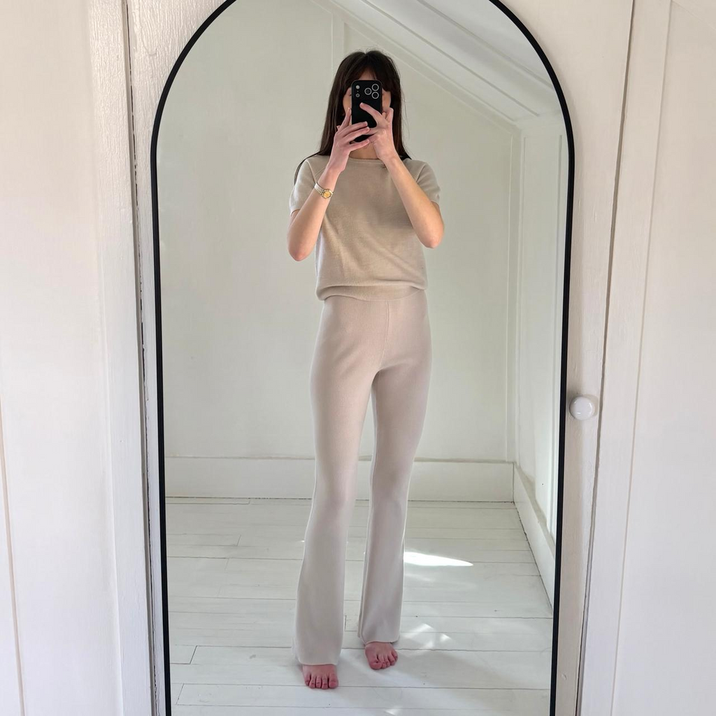 Wayf ‘98 Antonio Ribbed Knit Flare Pants in Ecru Size XS